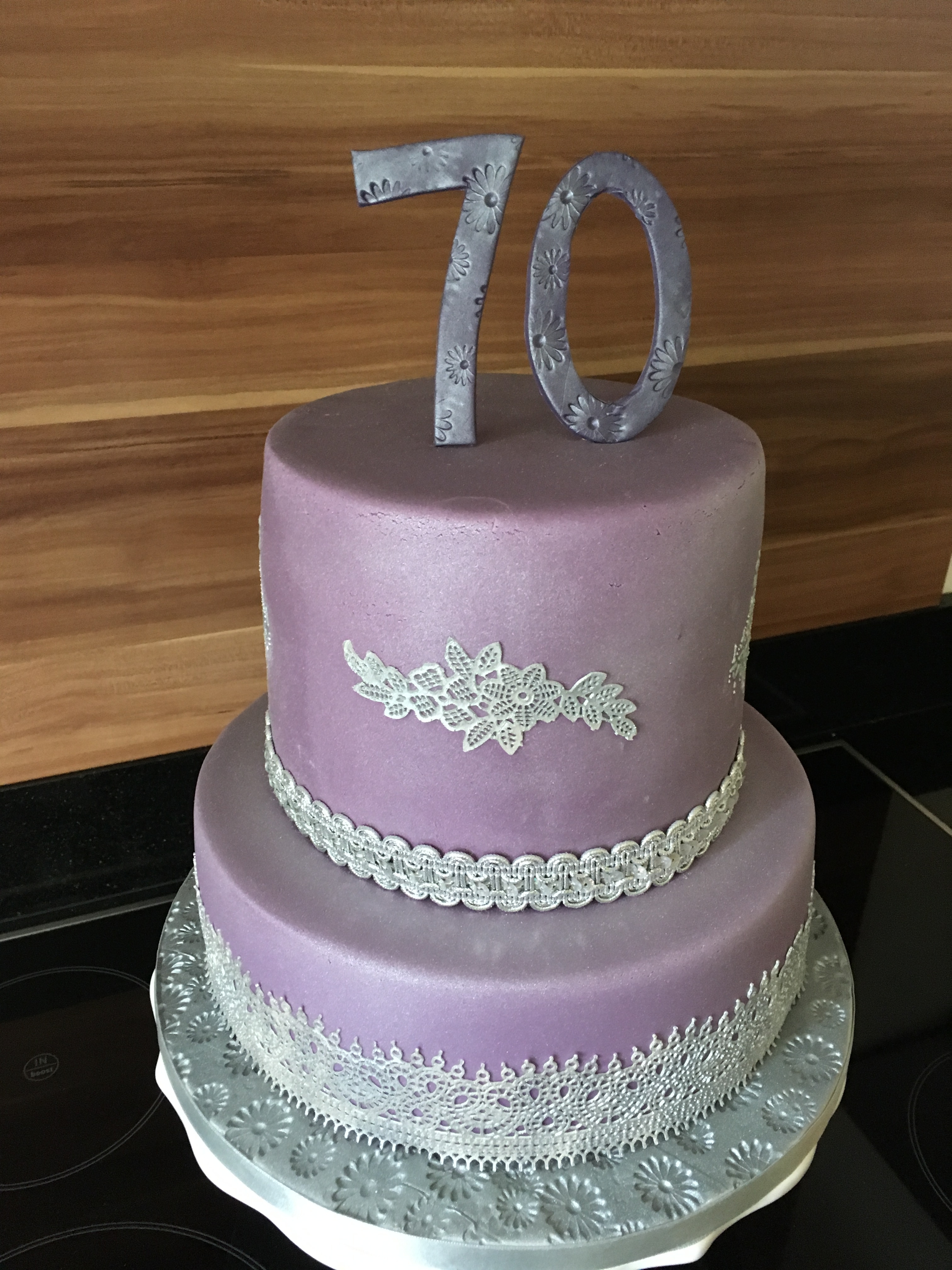 2 tier lilac and silver cake